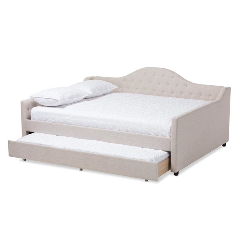 Lit de jour tapissier grand avec couchette Jaileigh beige clair, H 31,08 po x l 86,12 po x P 63,52 po, Grand, Beige clair