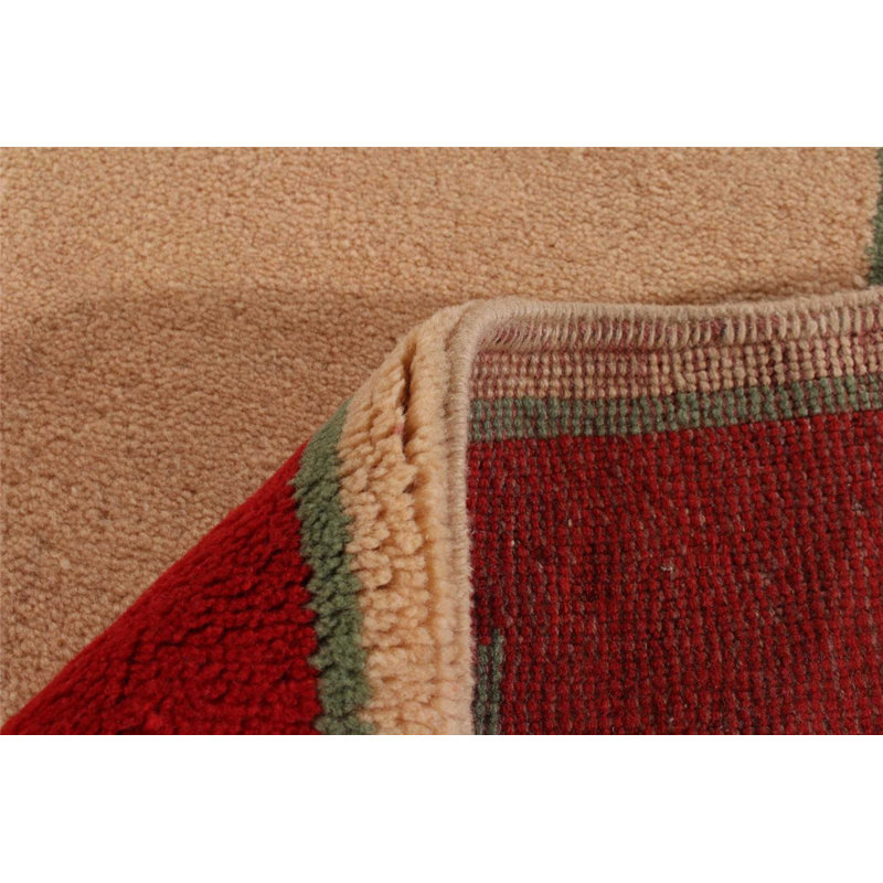 Tapis de zone en laine ivoire/rouge 5 pi 9 po x 7 pi 3 po à la main one-of-kind-noué la 1980 anatolian Danuel