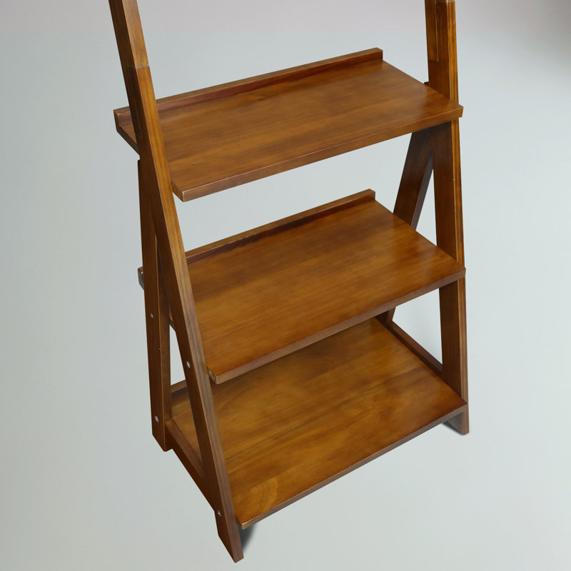 Amber 5-Shelf Ladder Bookcase, Warm Brown