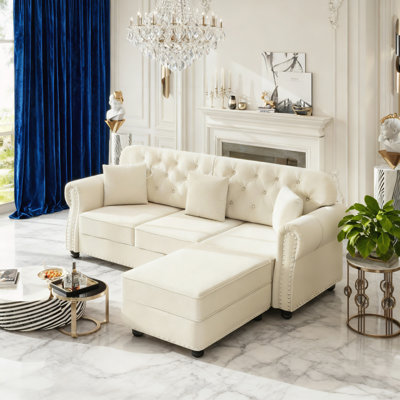 Upholstered Velvet Sofa with Nailhead Trim and Rolled Armrests
