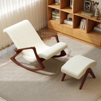 Solid Wood Rocking Chair & Ottoman Set – Ergonomic, Neutral Upholstery, Gentle Rocking Motion by Hokku Designs