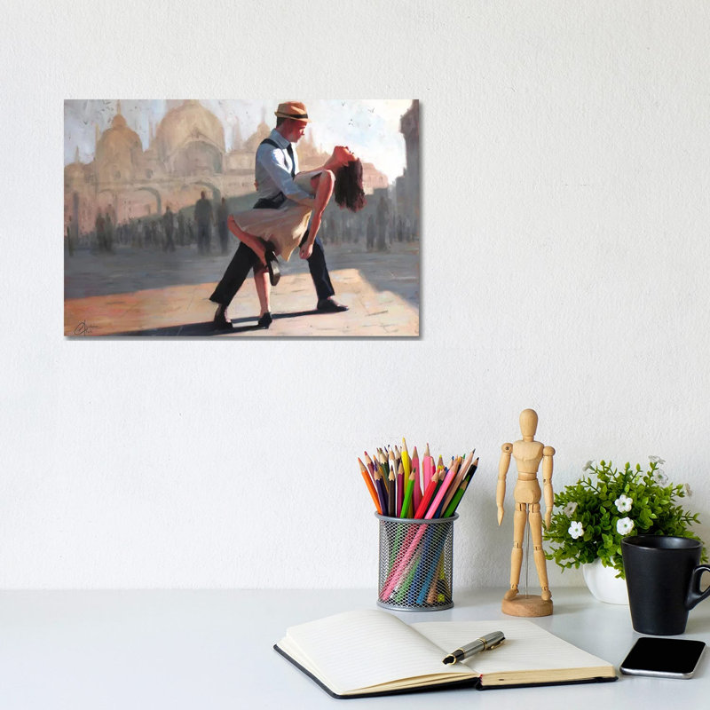 Dancing In The Piazza by Christopher Clark - Floater Frame Print on Canvas, Wrapped Canvas, 20.32 cm H x 30.48 cm W