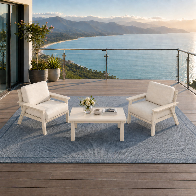 Ensemble de conversation de patio en PEHD pour 5 personnes avec coussins, ensemble de canapé de patio toutes saisons, ensemble de conversation extérieur