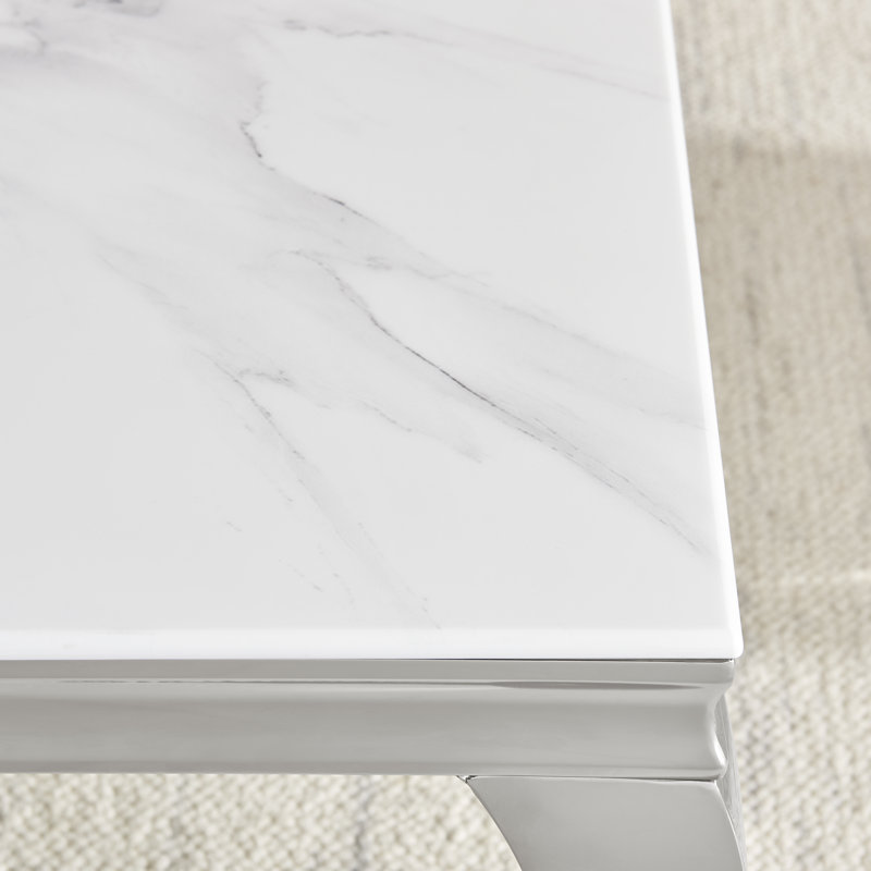 Weissport Rectangular White Marble Glass And Metal Coffee Table - Elegant Bevelled Edge Finish