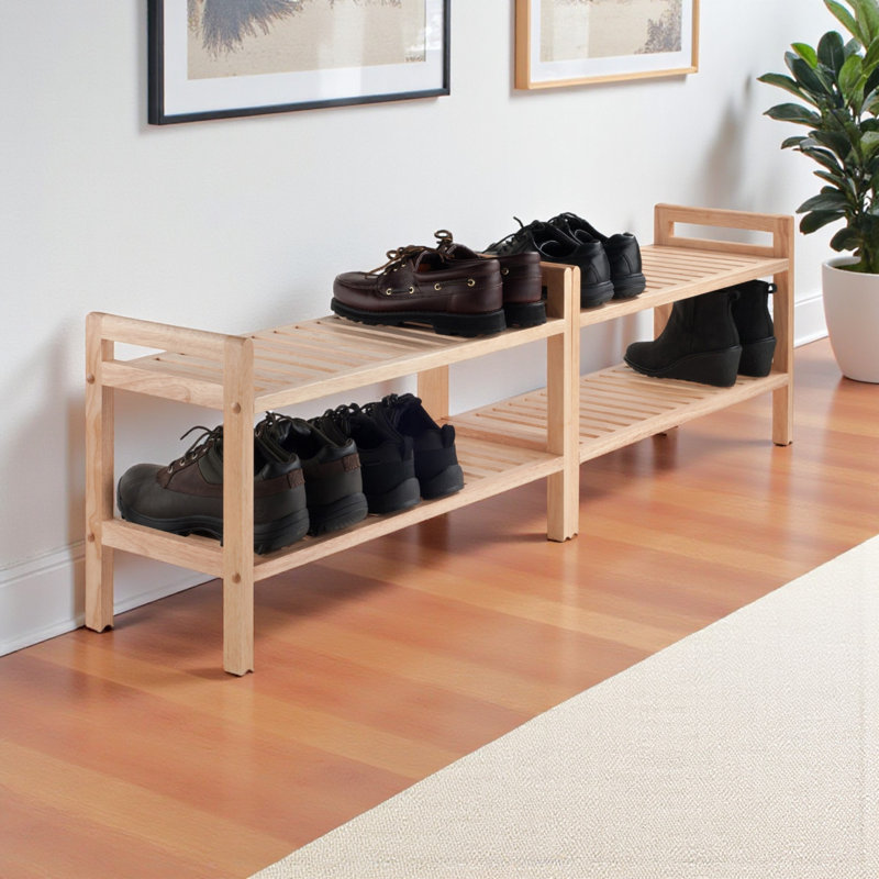 6 Pair Stackable Solid Wood Convertible Shoe Rack in Natural Finish, 32.01" H X 27.24" W X 10.50"D