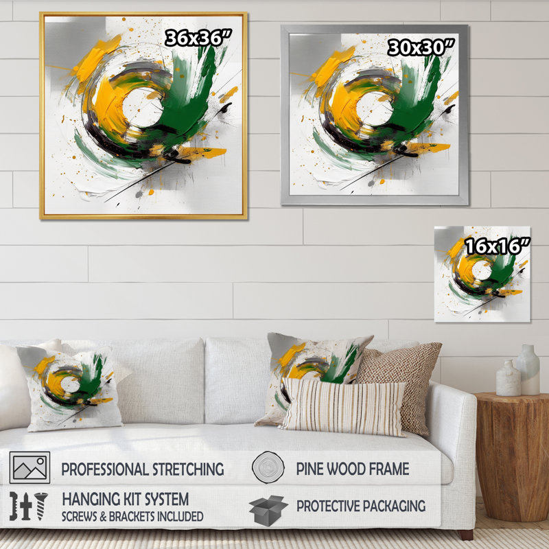 «Yellow and Green Abstracted Perspectives V», reproduction sur toile, Cadre flottant noir, H 24 po x l 24 po x P 1 po