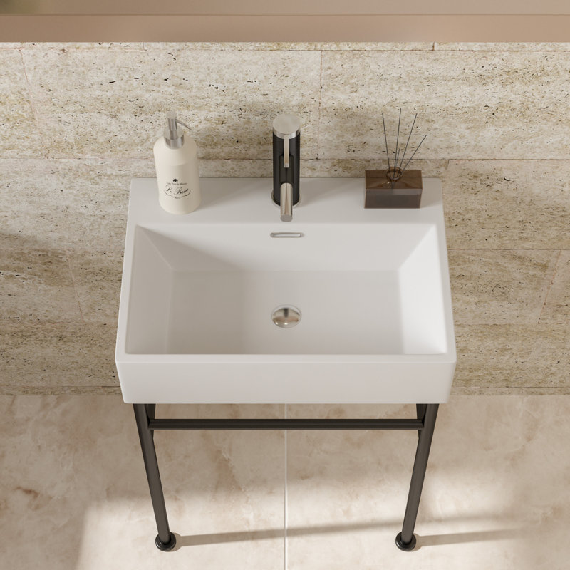 17 Stories Aileu 16.5'' White Ceramic Rectangular Bathroom Sink with Overflow