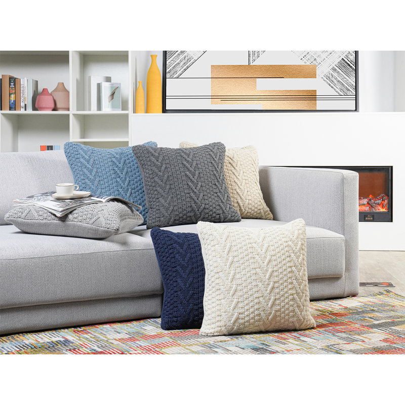Charcoal Gray Chunky Knit Square Throw Pillow