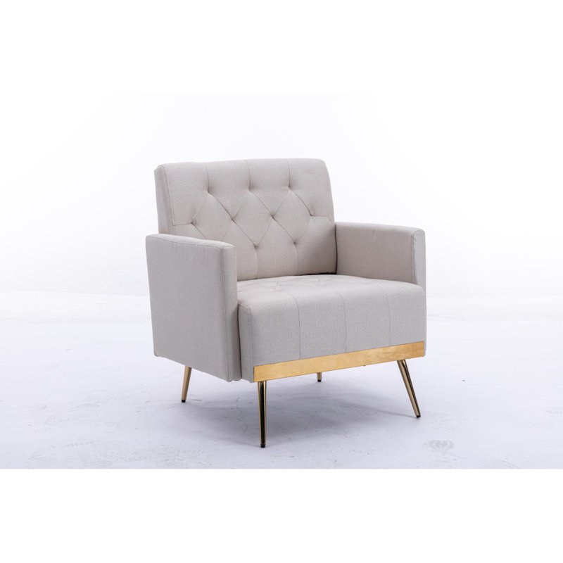 Fauteuil décoratif moderne avec pieds en métal pour le salon, H 31,74 po x l 28,79 po x P 26,03 po, Lin beige