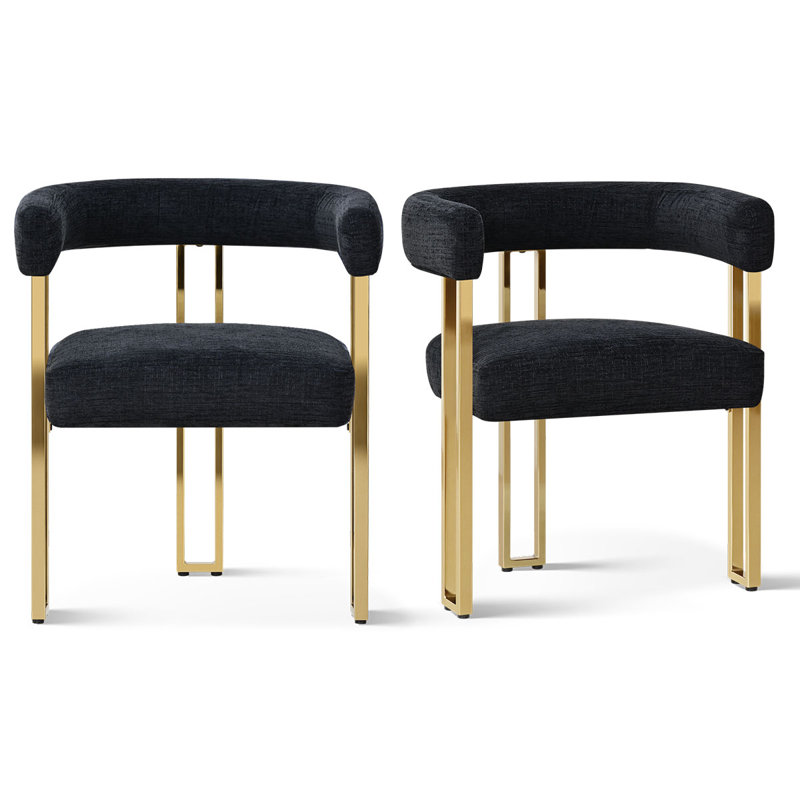 Rienna 18" Seat Height Chenille Upholstered Gold Kitchen Dining Armchair, Black