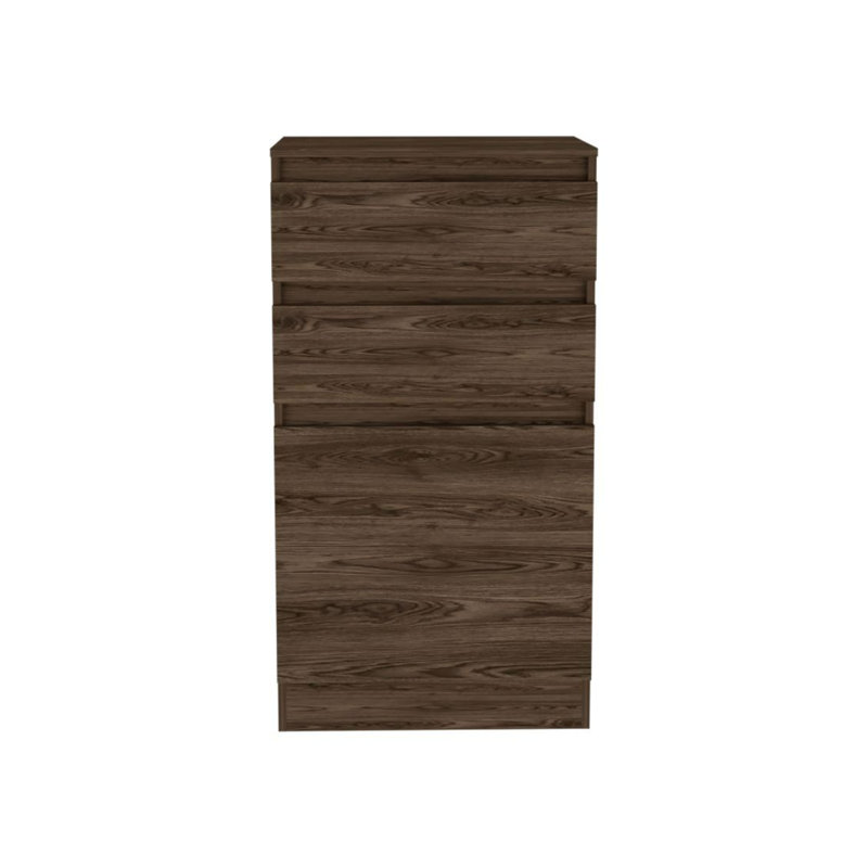 Commode Asturias en noyer foncé avec boîte à bijoux et miroir - Commode de rangement pour chambre à coucher avec armoire à une porte