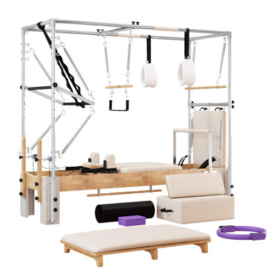 MOWPEX Beige Reformer Machine with Headrest and Shoulder Blocks