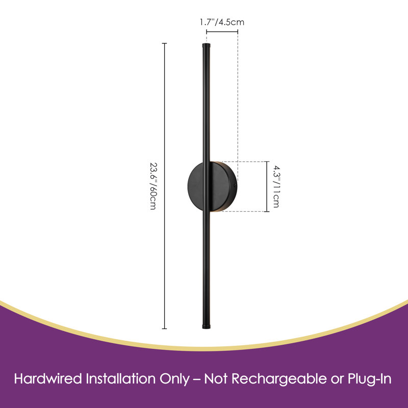 Brynie Iron Metal LED Hardwired Semi Flush Mounted Sconce, Matte Black, 23.6" H x 4.3" W x 1.77" D