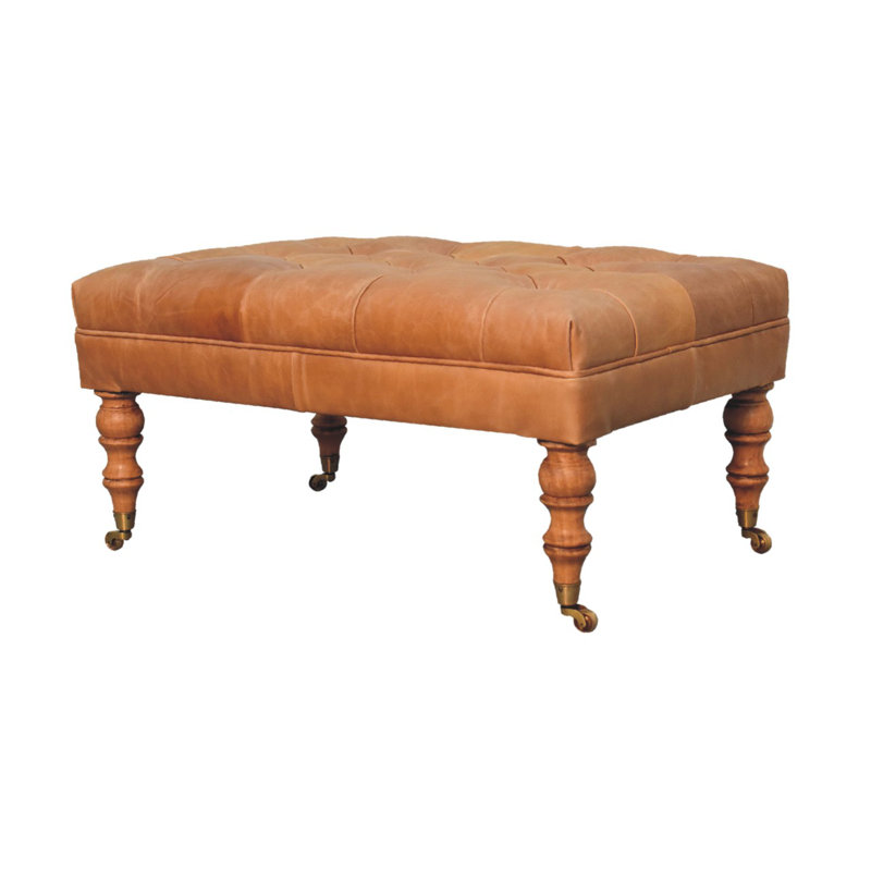 Seza Upholstered Ottoman, Light Brown, Oak