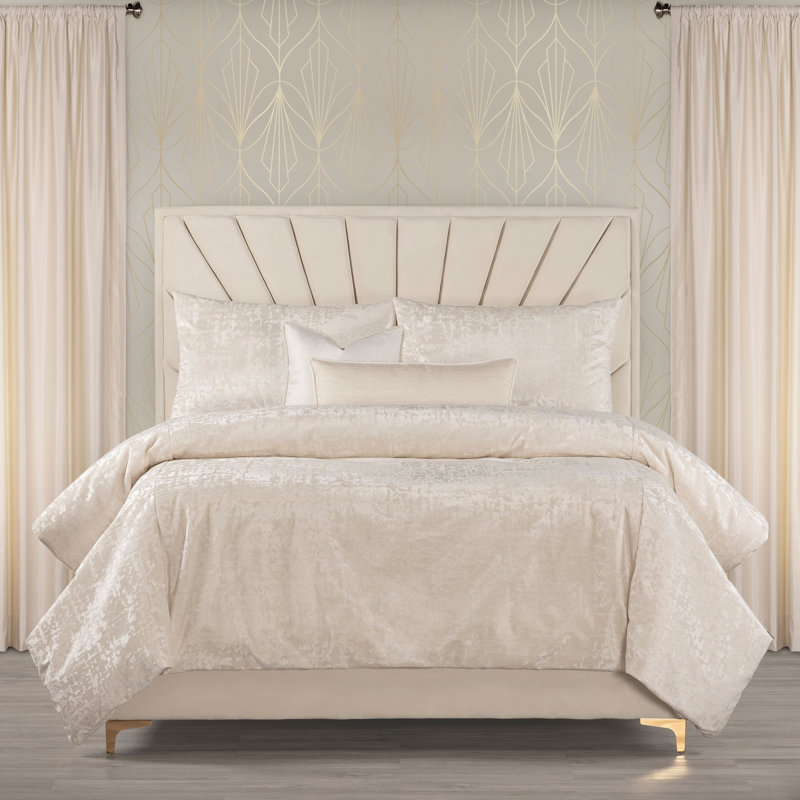 High Society Velvet Duvet Set, Cal King Duvet Cover &Insert +2 Shams + 2 Pillows, Ivory