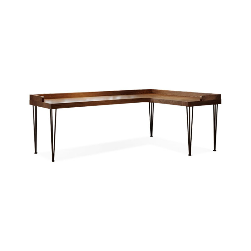62.99"Walnut L-Shaped Solid Wood desk, H 29,53 po x l 86,61 po x P 55,12 po, Retour à droite
