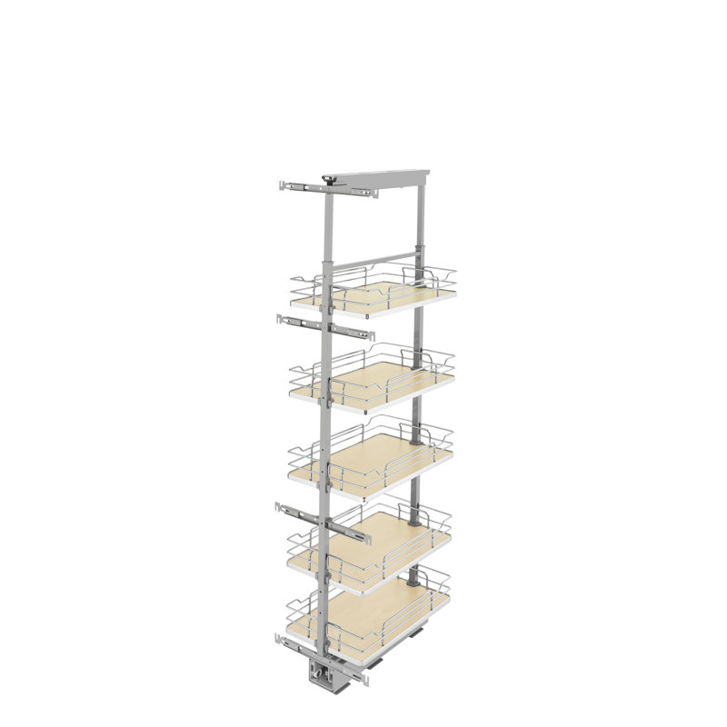 Rev-A-Shelf Adjustable Solid Surface Pantry System for Tall Pantry Cabinets, 50.75" H x 14.54" W x 21.72" D, Maple