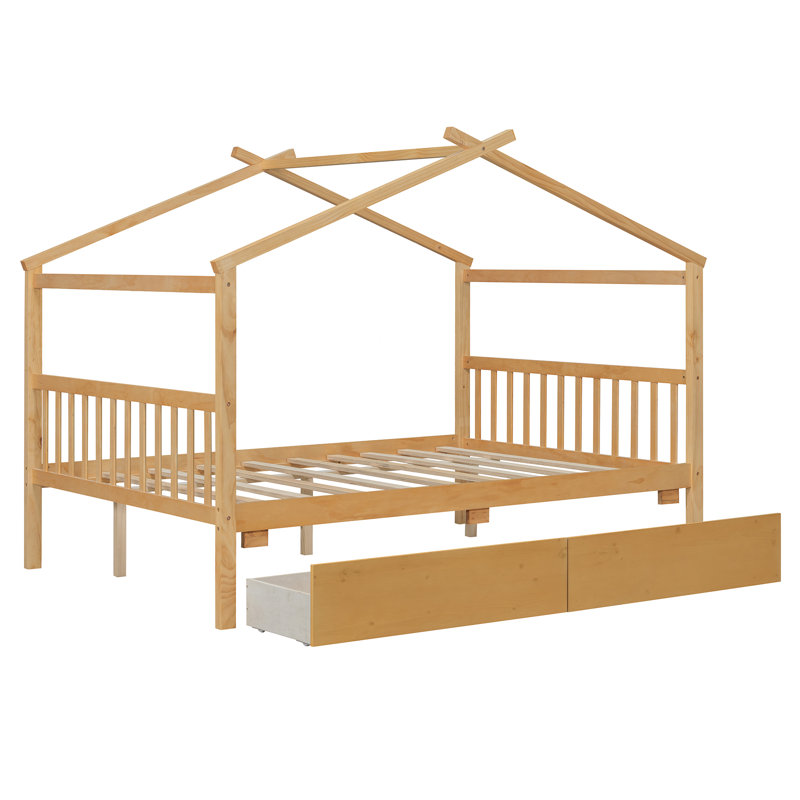 House Bed with Drawers & Wooden Frame, Full