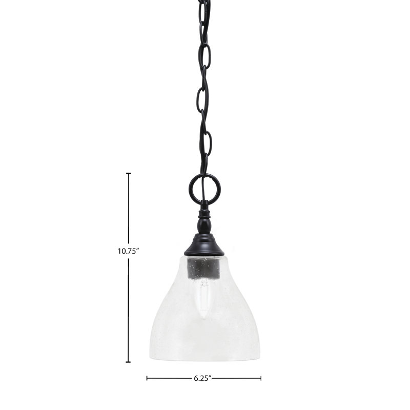 Chain Hung Mini Pendant With 6.25" Clear Bubble Glass, Matte Black