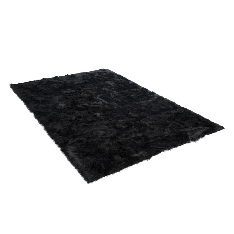 Shag Faux Fur Washable Black Area Rug, Rectangle 4' x 6'