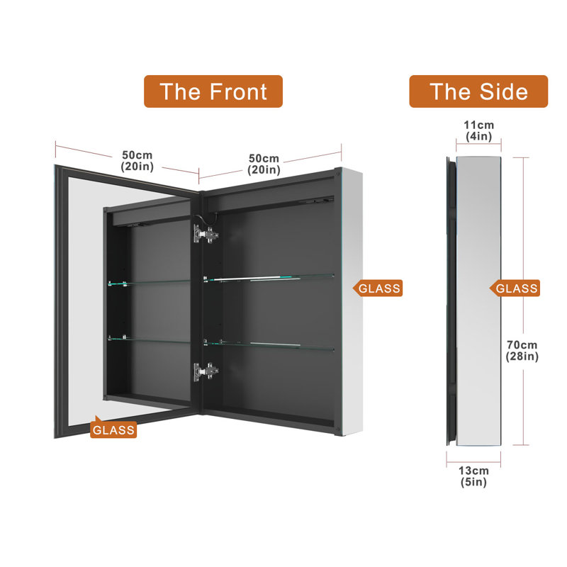 LED Bathroom Medicine Mirror Cabinet, Defog, Dimmable, 3-Colour Mode, Outlets & USBs, 28" H x 20" W, Left Hinge