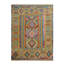 Tapis vert olive 8 pi 3 po x 11 pi 2 po avec motif géométrique multicolore, pure laine, teinture végétale, tissage plat, tissé à la main, réversible, tapis oriental