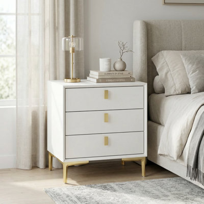 Table de chevet moderne de 21,3 po de hauteur, table de chevet blanche de 19,6 po de largeur avec 3 tiroirs de rangement
