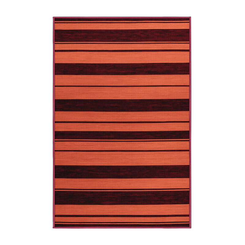 Tapis brun à rayures horizontales lavable à la machine, Rectangle 7 pi x 9 pi