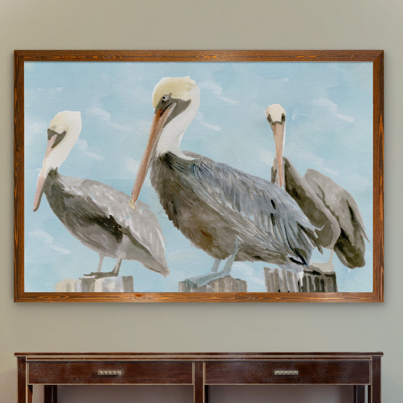 «Soft Brown Pelican III», reproduction d'art encadrée, Toile avec cadre érable, H 32 po x l 44 po x P 1,3 po
