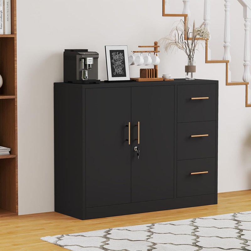 Armoire de rangement garde-manger moderne en acier avec portes verrouillables, Noir, noir, noir, noir