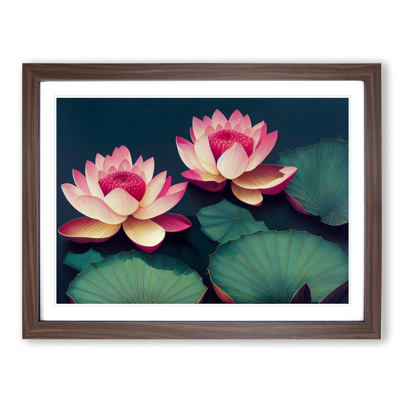 Beaming Lotus Flowers - Framed Print, Walnut, 25cm H x 34cm W x 2cm D