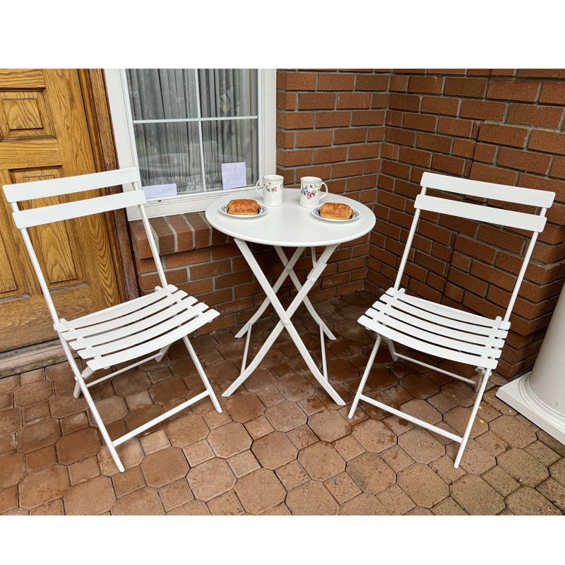 Demia 2 - Person Metal Patio Dining Set with Round Table, White