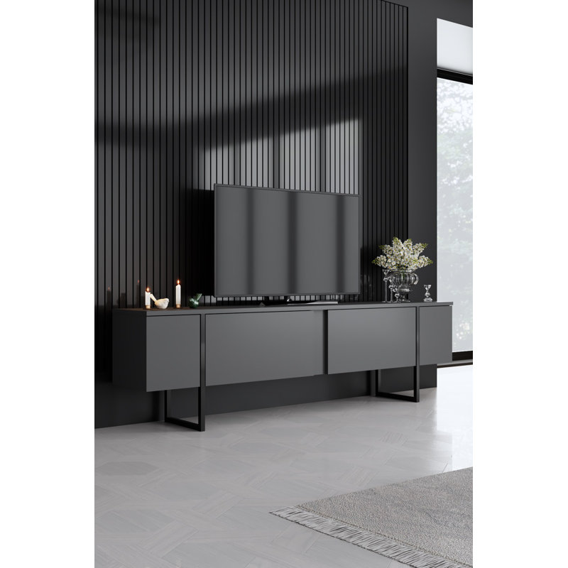 Ensemble de mobilier de salon moderne (3 pièces) | Anthracite et noir | Console (63,0 x 13,8 x 31,5 po), meuble télé (70,9 x 11,8 x 19,7 po), table basse (35,4 x 23,6 x 15,7 po) | 100% panneau de particules enduit de mélamine, pieds en métal | Design industriel élégant
