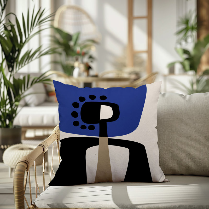 Oreiller carré réversible intérieur / extérieur Tobe Minimalist, H 17 po x l 17 po, Bleu marine / noir / blanc cassé