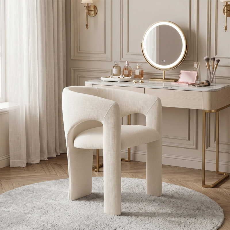 Tabouret de coiffeuse moderne avec accoudoirs, Beige