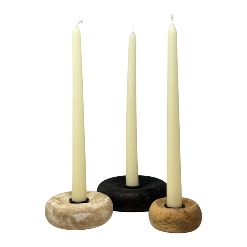 Ensemble de 3 bougeoirs Donut Taper - noir blanc naturel