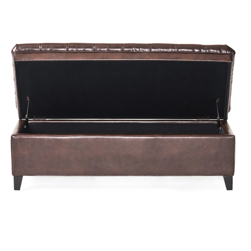 Siège de rangement de 50 po de long avec capitonnage à boutons - similicuir x 20,5 po, Brown