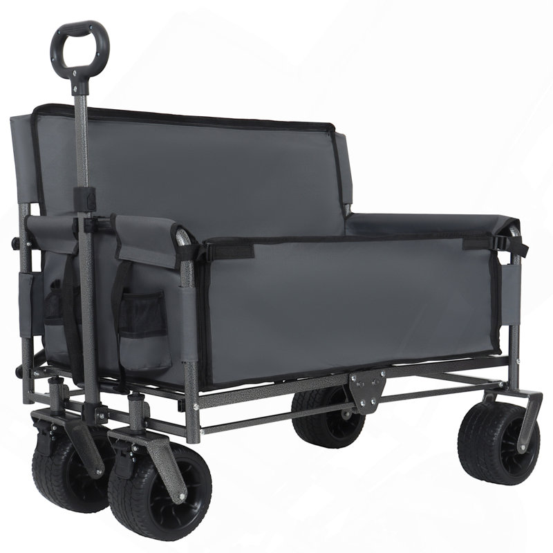 Chariot pliant convertible 3 en 1 avec banquette et rangement, chariot utilitaire tout-terrain robuste de 180 L (capacité de 227 kg), gris