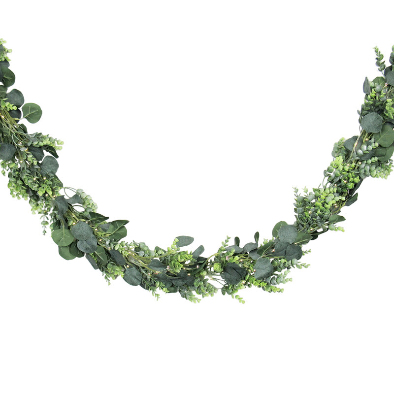Guirlande de luxe 6 "à spirale mixte en argent et eucalyptus avec lumières DEL