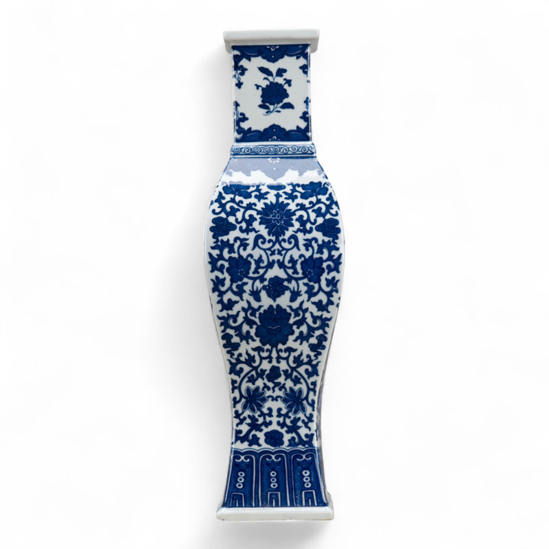 Rectangular Porcelain Vase Blue Floral