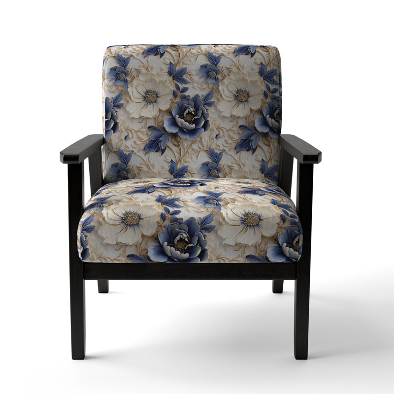 Chaise d'appoint florale Cobalt, Motif victorien délice de camée bleu de cobalt I