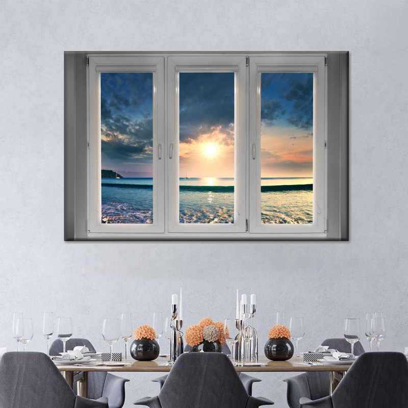 Fenêtre sur une scène de plage sur toile, H 8 po x l 12 po x P 1 po