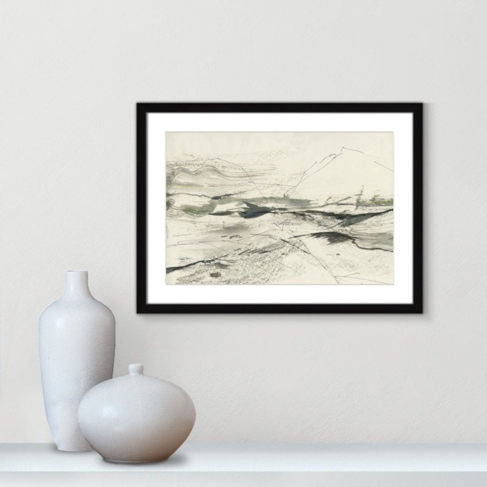 Green Sketches by PI Studio, White, Black Box Picture Framed, 17" H x 23" W x 1.25" D