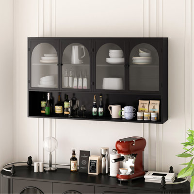 Armoire murale en verre 47,25 po à quatre portes, murale, convenant à la cuisine, au salon et à la salle de bain (noir)