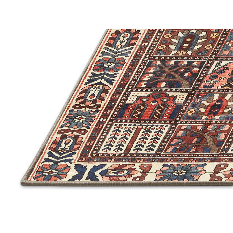 Tapis beige/brun/bleu traditionnel Rukunayake, Rectangle 5 pi x 7 pi