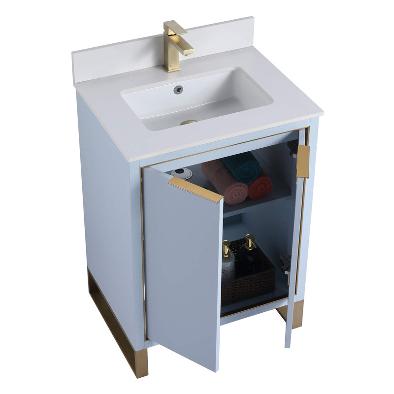 Geryl Free Standing Single Bathroom Vanity with Stone Top, 30"W, Matte Black, White Matte