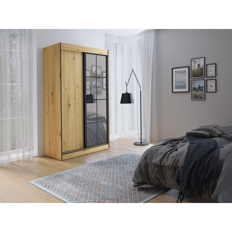 Janaka 2 Door Manufactured Wood Wardrobe, Artisan Oak/Black, 216cm H x 120cm W x 65cm D