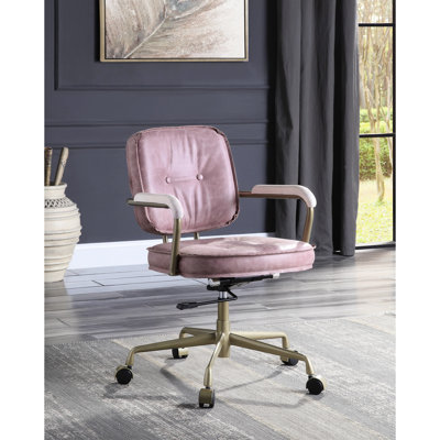 Pink Leather Office Chair - 3" Seat Cushion Thickness, D6.5 Foam Density, 16"-19" Floor , 20" Width, 19" Depth, 19"-22" Height, 26"/29" Armrest 16" Back 360-Degree Swivel Feature, Adjustable Height