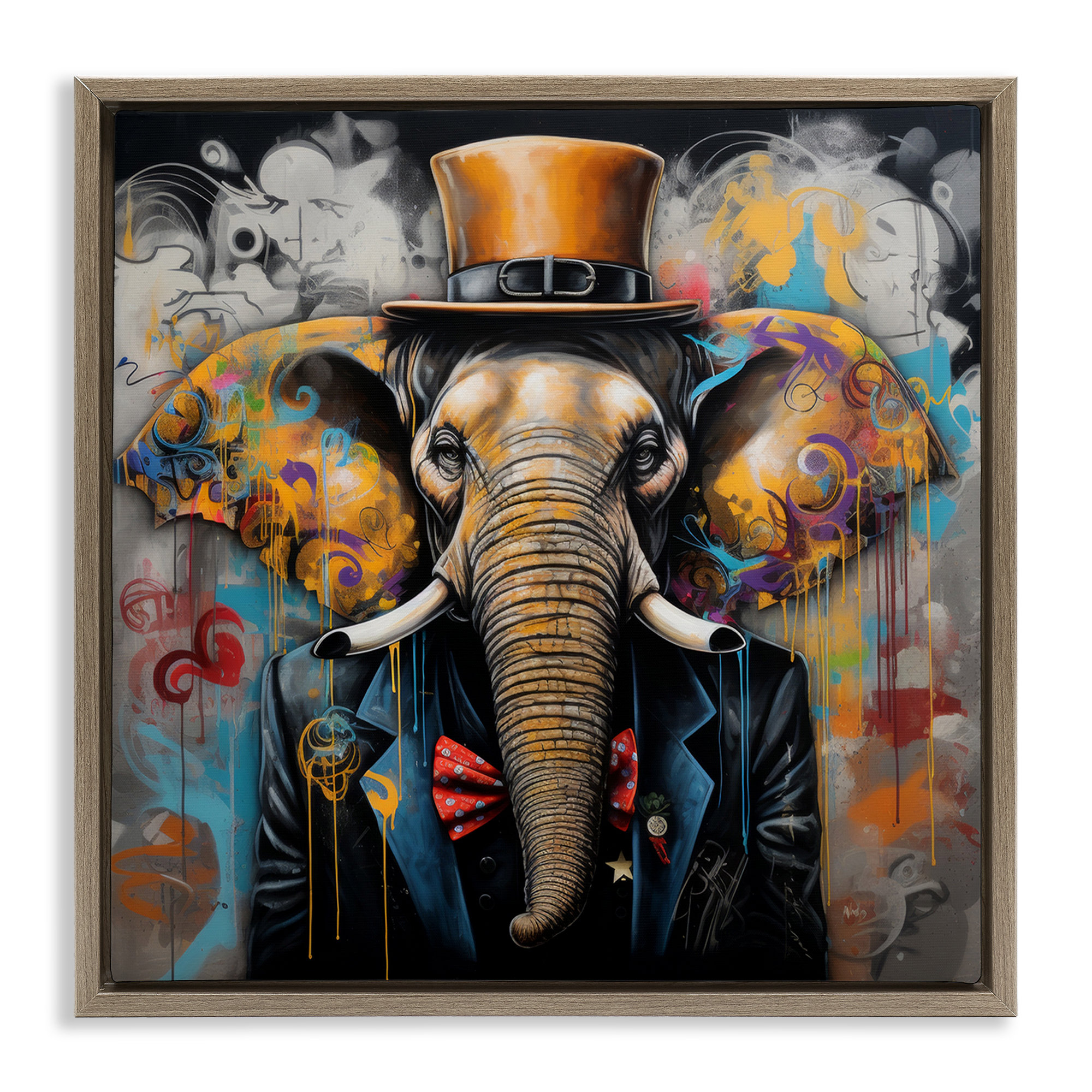 Trinx Urban Graffiti Elephant Gray Framed Floater Canvas Wall Art by ...