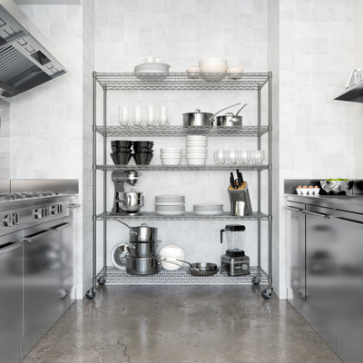 Durable 5-Tier NSF-Certified Steel Shelving with Wheels